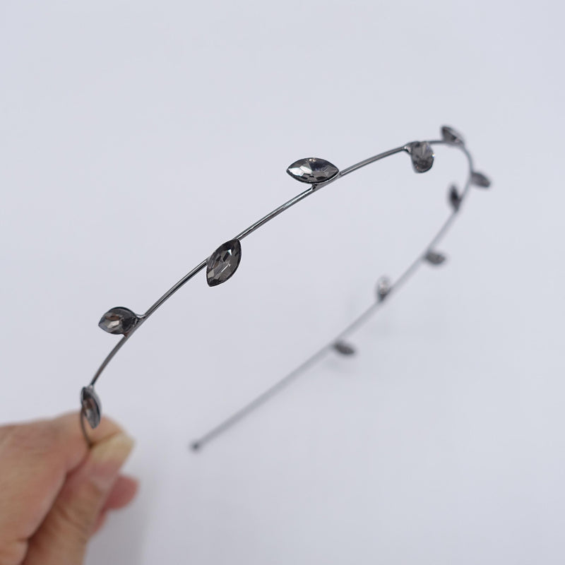 Crystal Leaf Headband, Dainty Rhinestone Olive Branch Hair Band, Minimalist Bridal Vine Tiara,Sparkly Gift