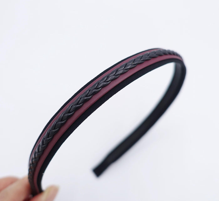Braided Faux Leather Headband for Women, Slim Layered Hairband, Comfortable Everyday Hair Accessory