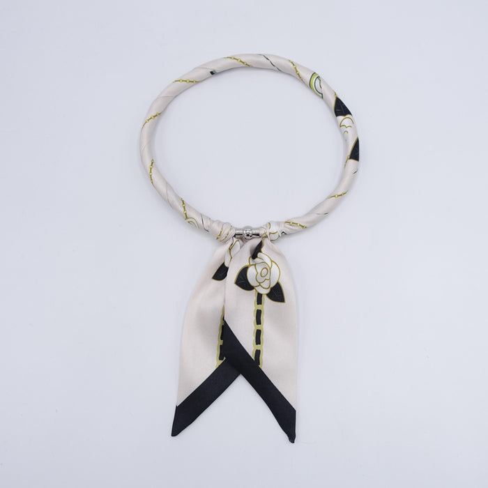 Floral Scarf Necklace with Magnetic Closure, Handmade Soft Fabric Neck Scarf