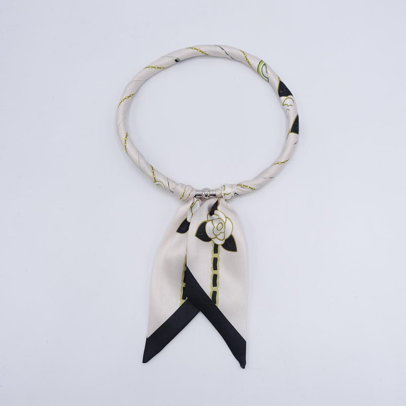 Floral Scarf Necklace with Magnetic Closure, Handmade Soft Fabric Neck Scarf