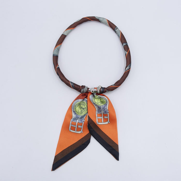 Buckle Print Scarf Necklace with Magnetic Closure, Handmade Soft Fabric Neck Scarf