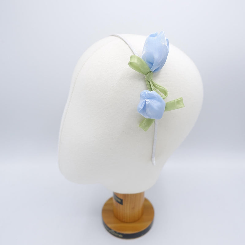 handmade Satin Tulip Headband, Floral Flower Headband for Women, Spring Garden Hair Accessory