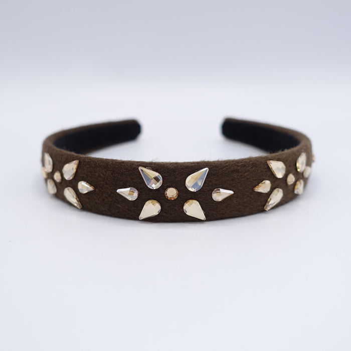 Crystal Jeweled Headband for Women โ Wool Felt Rhinestone Headband, Elegant Winter Hair Accessory