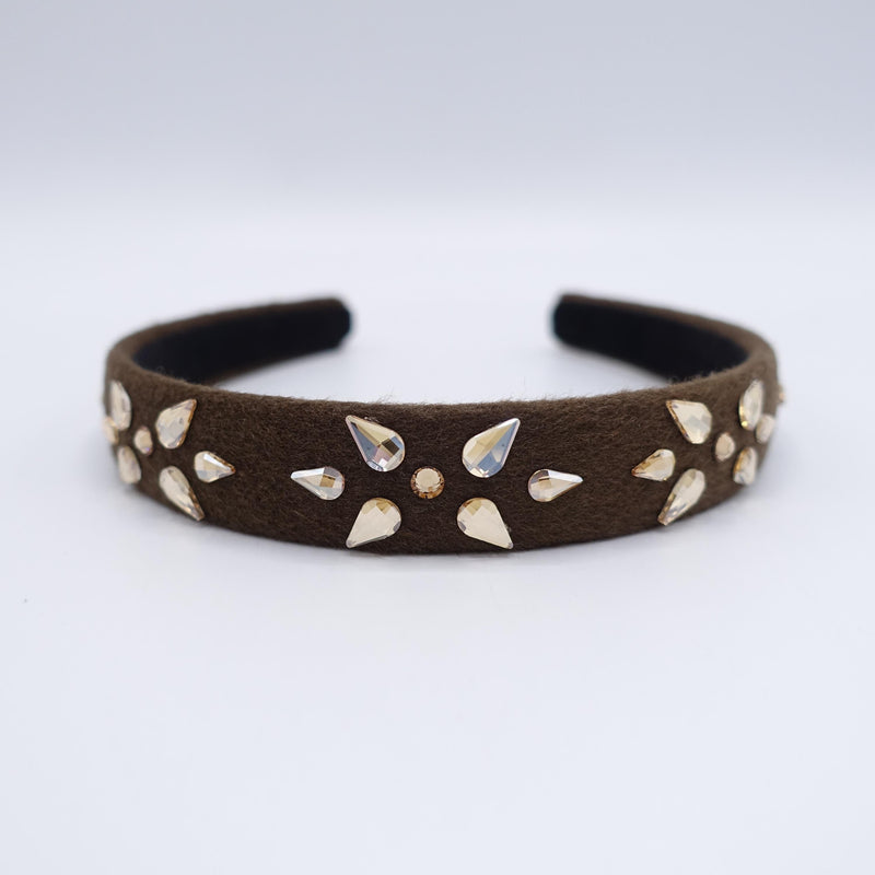 Crystal Jeweled Headband for Women – Wool Felt Rhinestone Headband, Elegant Winter Hair Accessory