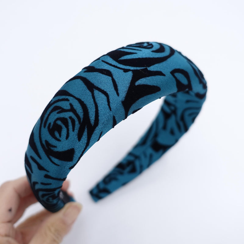 Flocked Rose Padded Headband for Women, Floral Hairband