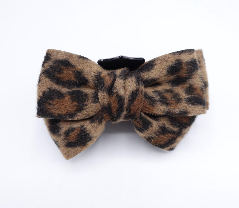 Wool Leopard Print Bow Hair Claw Clip, Oversized Animal Print Hair Bow, Soft Fuzzy Hair Accessory for Women, Fall Winter Hair Clip