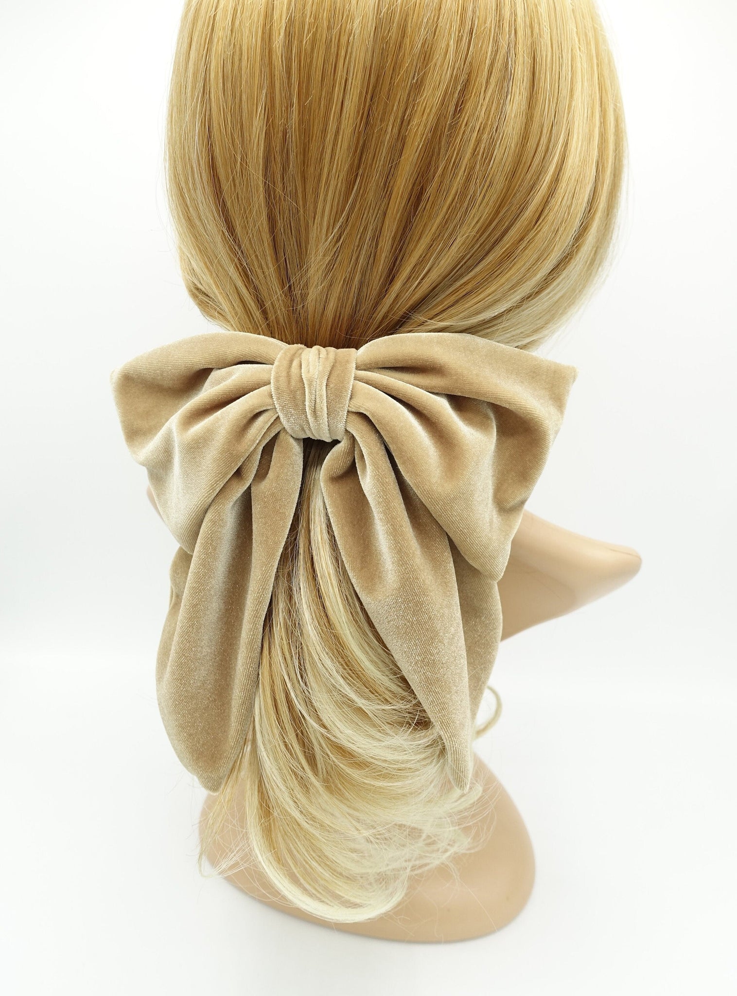 VeryShine Barrette (Bow) Beige velvet hair bow pointed big bow stylish women hair accessory for women