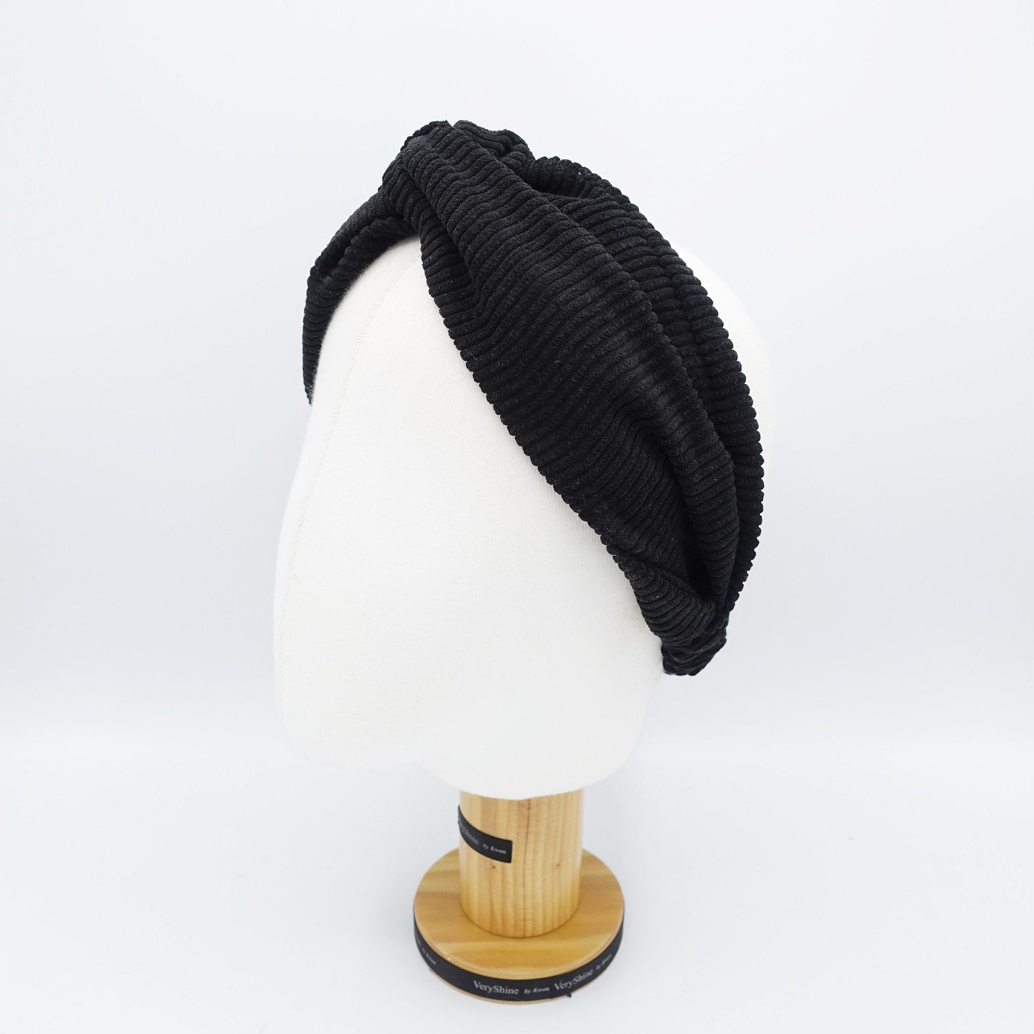 VeryShine Black corduroy cross turban headband Autumn basic casual hairband for women
