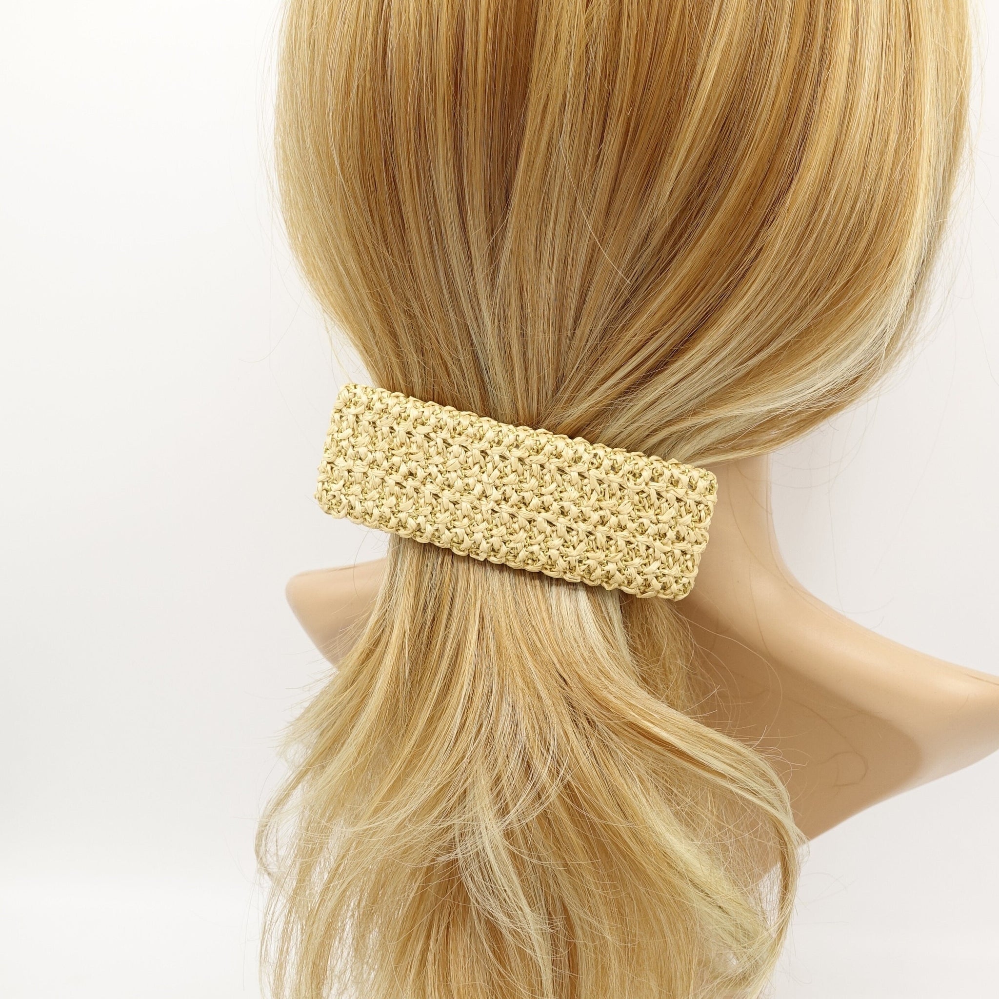 VeryShine claw/banana/barrette Beige faux straw threaded rectangle hair barrette natural hair accessory