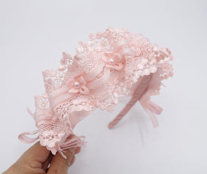 veryshine.com Baby & Kids Pink floral pearl lace headband for kids and girls