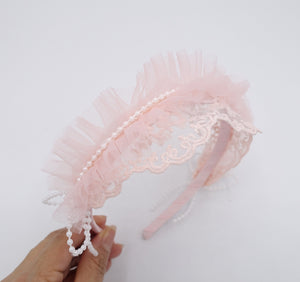 veryshine.com Baby & Kids Pink tulle floral lace headband for a girl and kid