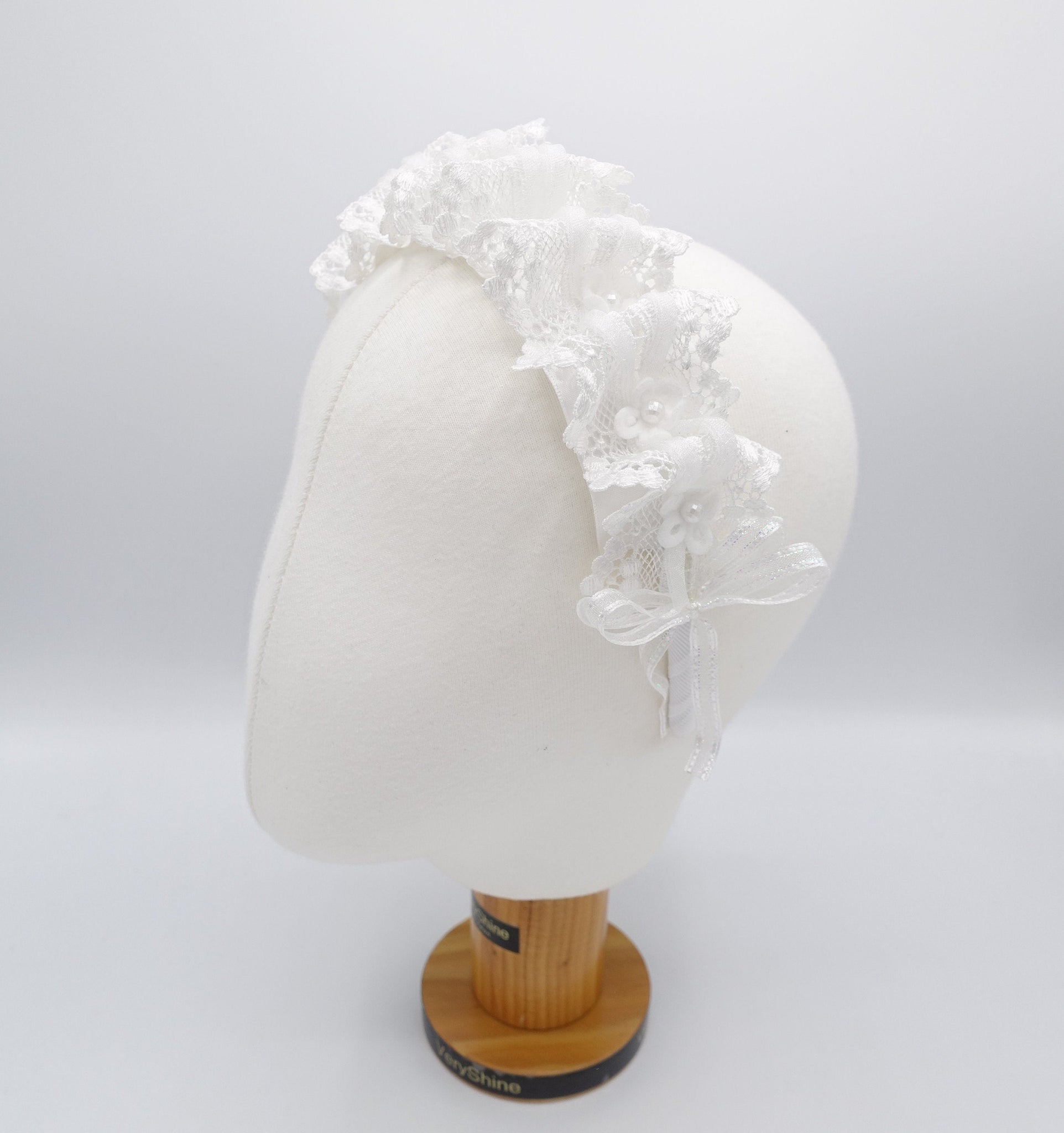 veryshine.com Baby & Kids White floral pearl lace headband for kids and girls