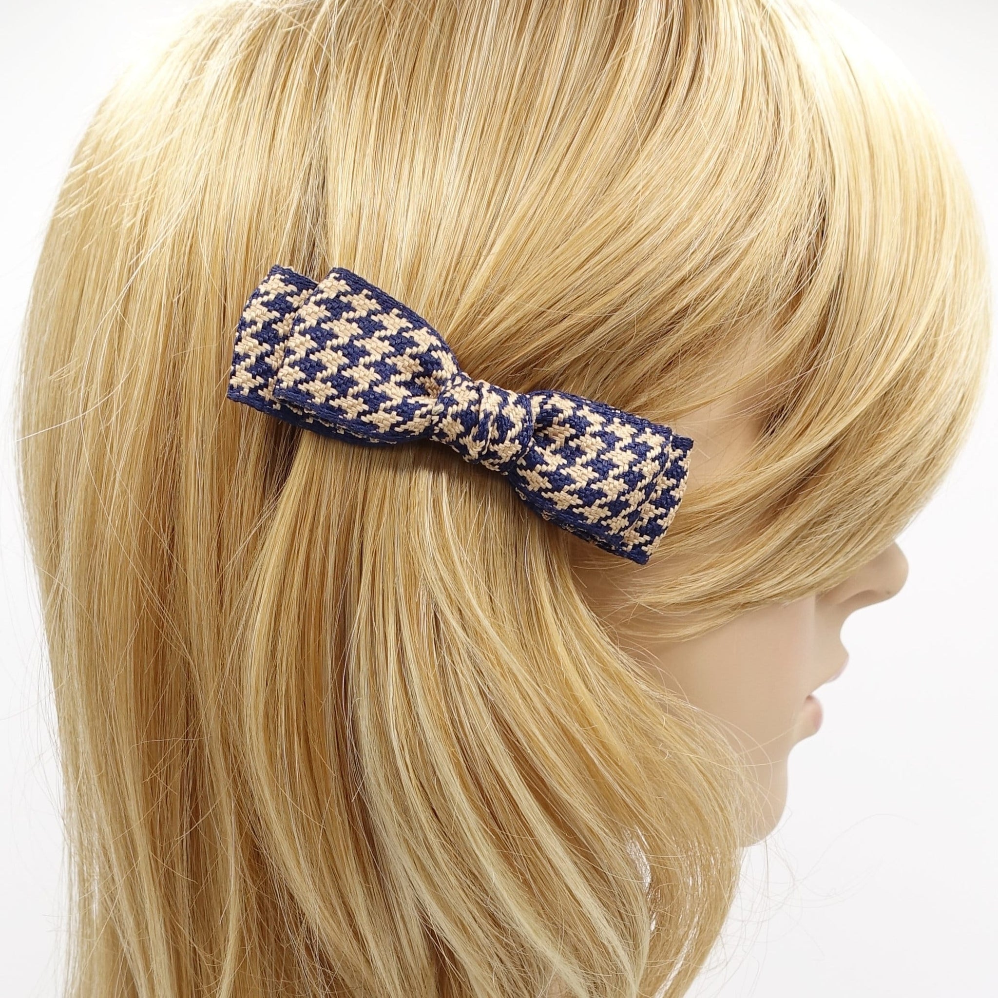 veryshine.com Barrette (Bow) basic navy houndstooth hair bows for women