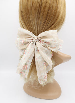 veryshine.com Barrette (Bow) Begie floral hair bow, golden glitter hair bow, chiffon hair bows for women