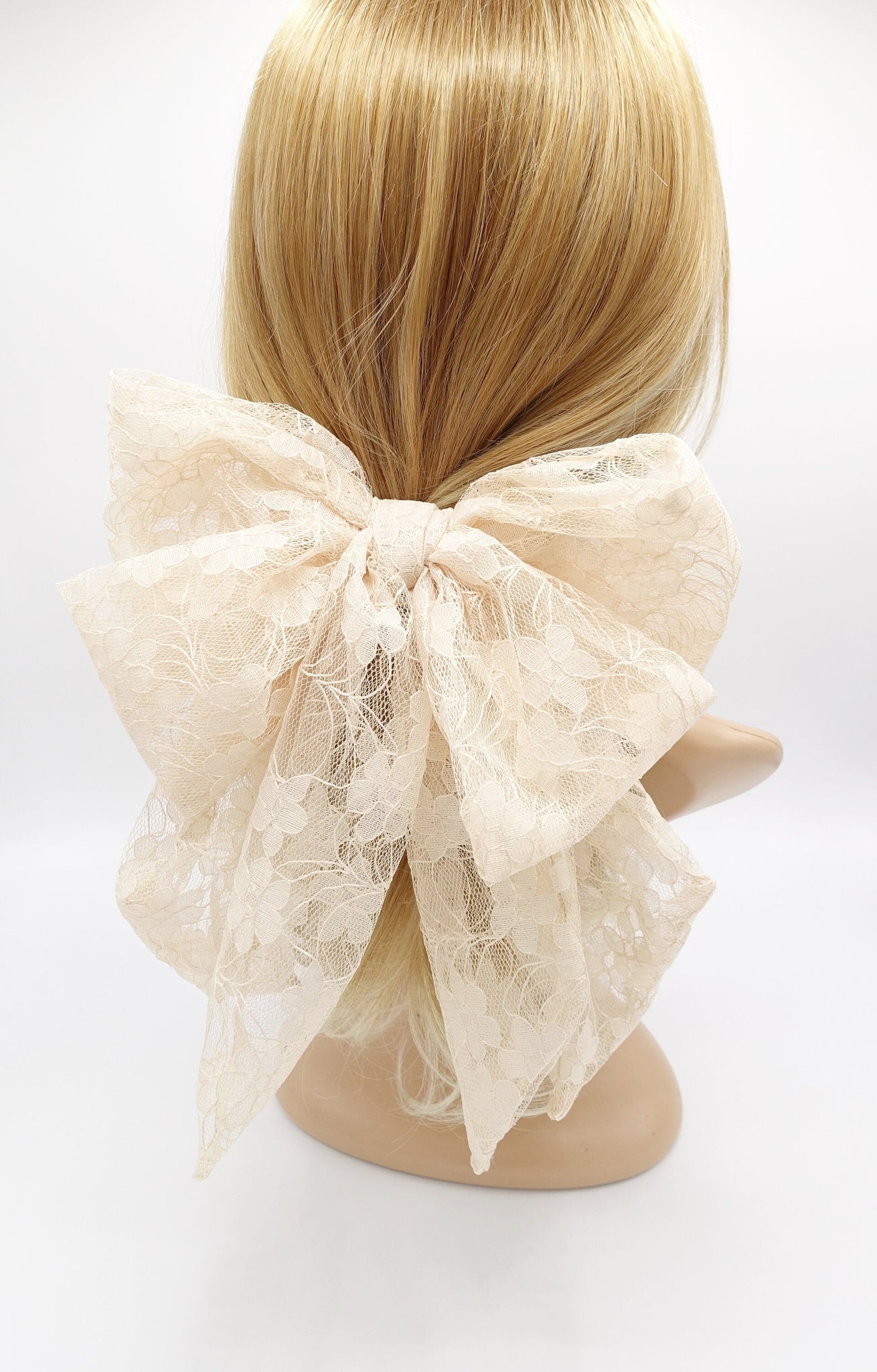 veryshine.com Barrette (Bow) Beige giant lace hair bow, bridal hair bow, VeryShine hair bow for women