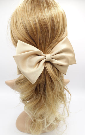 veryshine.com Barrette (Bow) Beige large satin hair bow, basic style hair bow for women