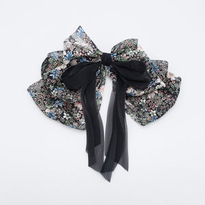 veryshine.com Barrette (Bow) Black chiffon floral hair bow, organza tail hair bows for women
