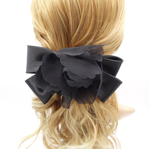 veryshine.com Barrette (Bow) Black chiffon flower barrette, satin hair bow, flower bow barrette for women