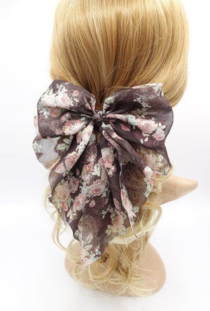 veryshine.com Barrette (Bow) Black floral hair bow, silk print hair bow, chiffon hair bow for women