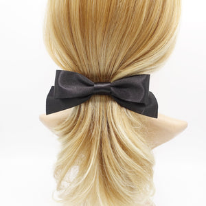 veryshine.com Barrette (Bow) Black glossy satin layered hair bow basic style for women