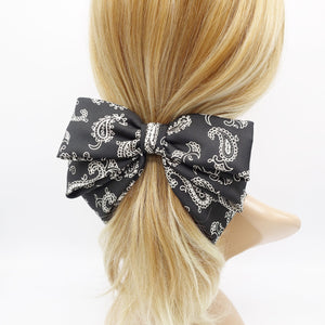 veryshine.com Barrette (Bow) Black paisley hair bow, satin hair bow, layered hair bow for women