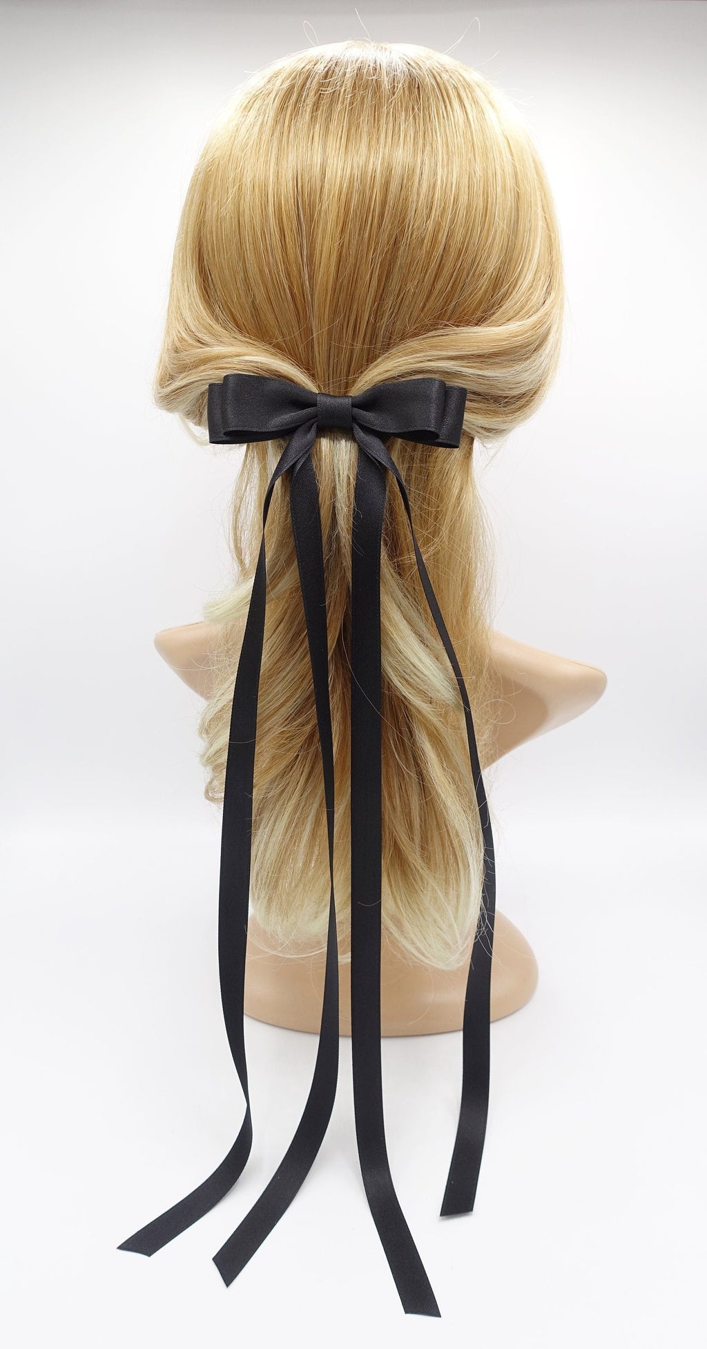 veryshine.com Barrette (Bow) Black satin hair bow, extra long hair bow for women