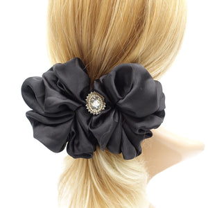 veryshine.com Barrette (Bow) Black satin ruffle hair barrette, rhinestone hair barrette for women