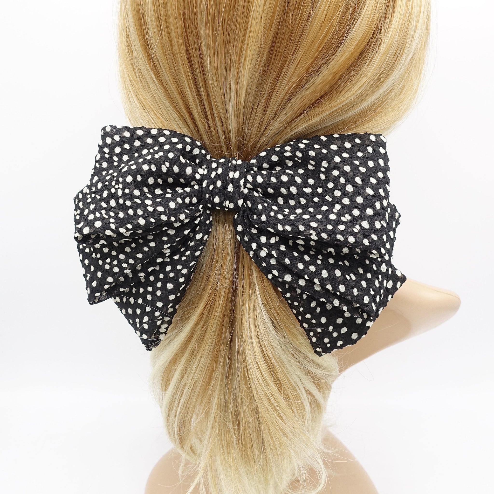 veryshine.com Barrette (Bow) Black Spring Summer hair bow, dot hair bow, crepe hair bow for women