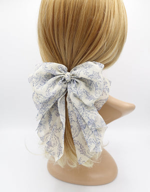 veryshine.com Barrette (Bow) Blue floral hair bow, paisley hair bow, floral paisley hair bow for women