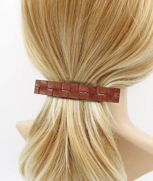 veryshine.com Barrette (Bow) Brown leather hair barrette, mesh leather barrette, authentic leather barrette for women