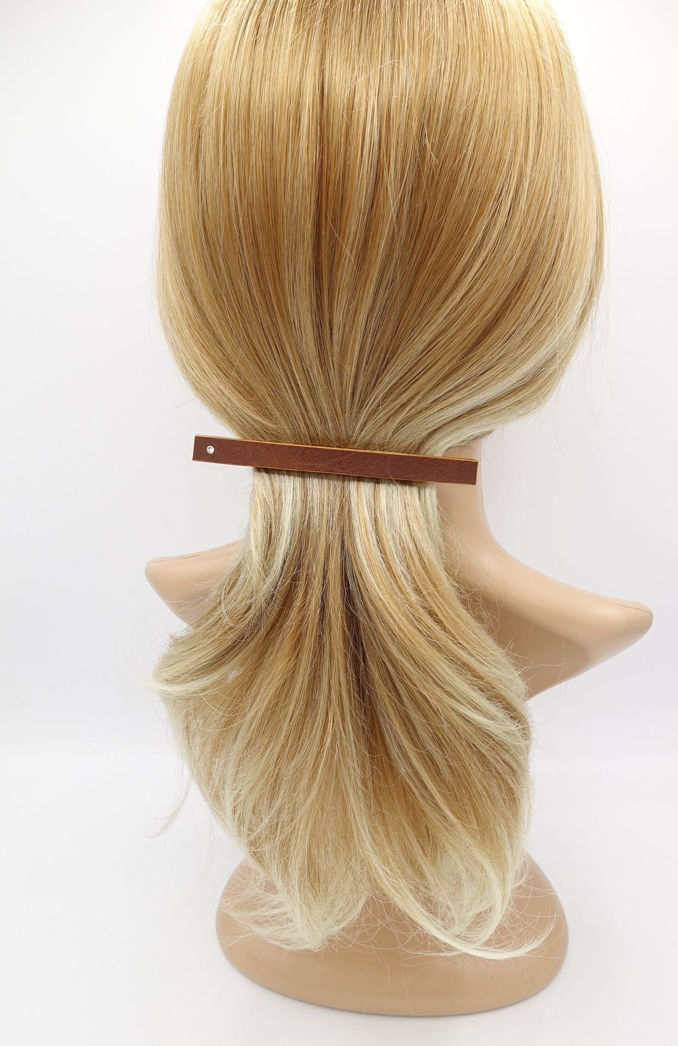 veryshine.com Barrette (Bow) Brown leather hair barrette, narrow leather barrette, rhinestone hair barrette for women
