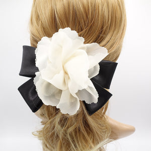 veryshine.com Barrette (Bow) Cream white chiffon flower barrette, satin hair bow, flower bow barrette for women