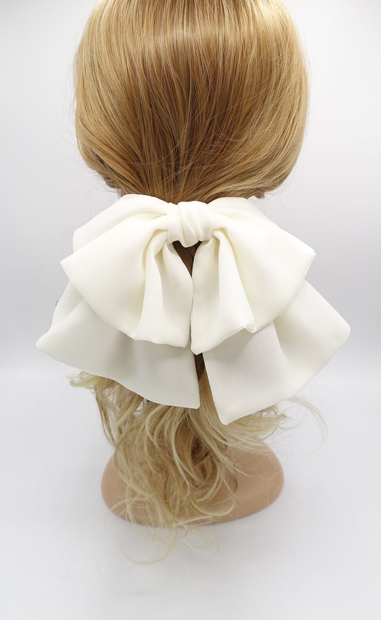 veryshine.com Barrette (Bow) Cream white flair hair bow, large hair bow, chiffon hair bow for women
