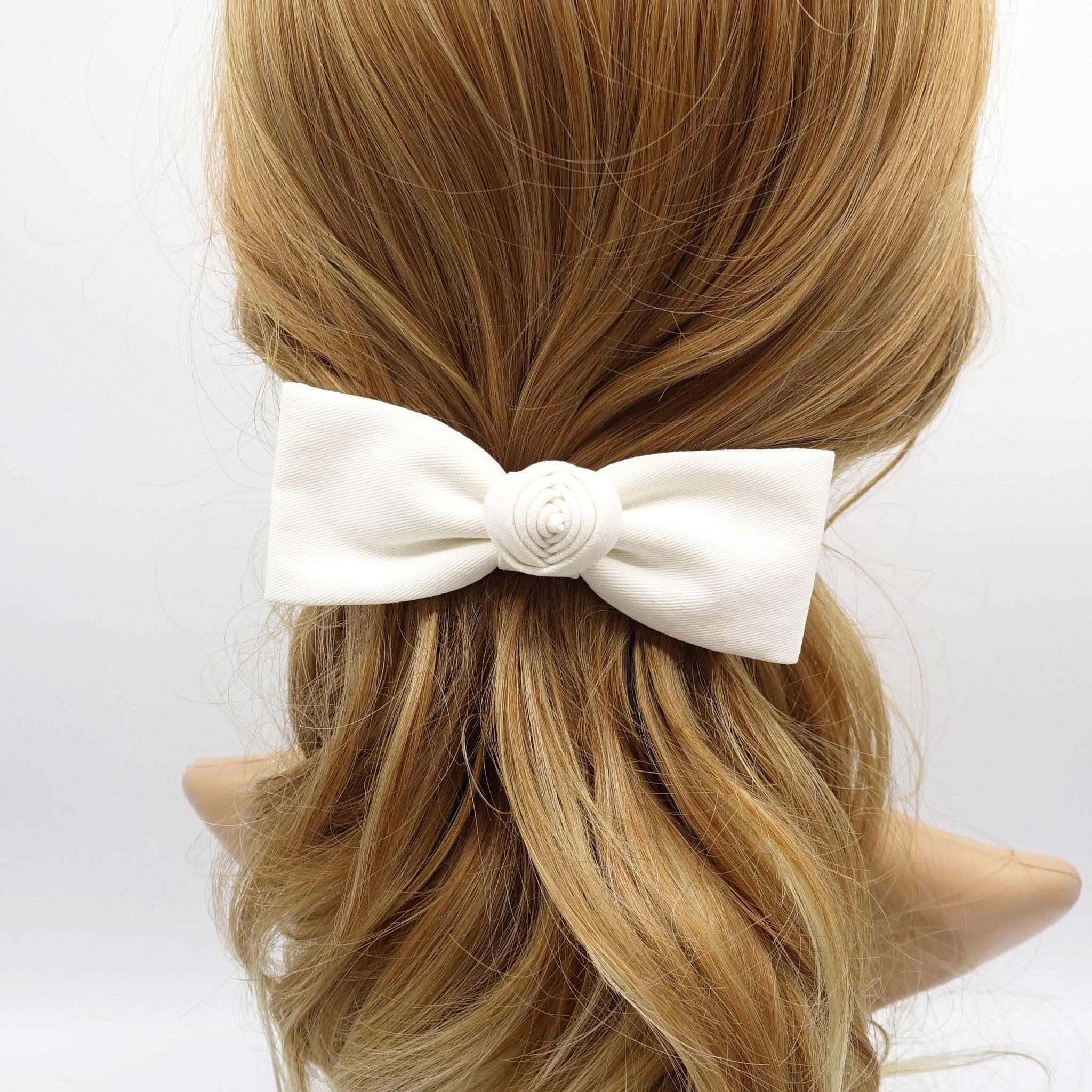 veryshine.com Barrette (Bow) Cream white flower end hair bow, pastel hair bow for women