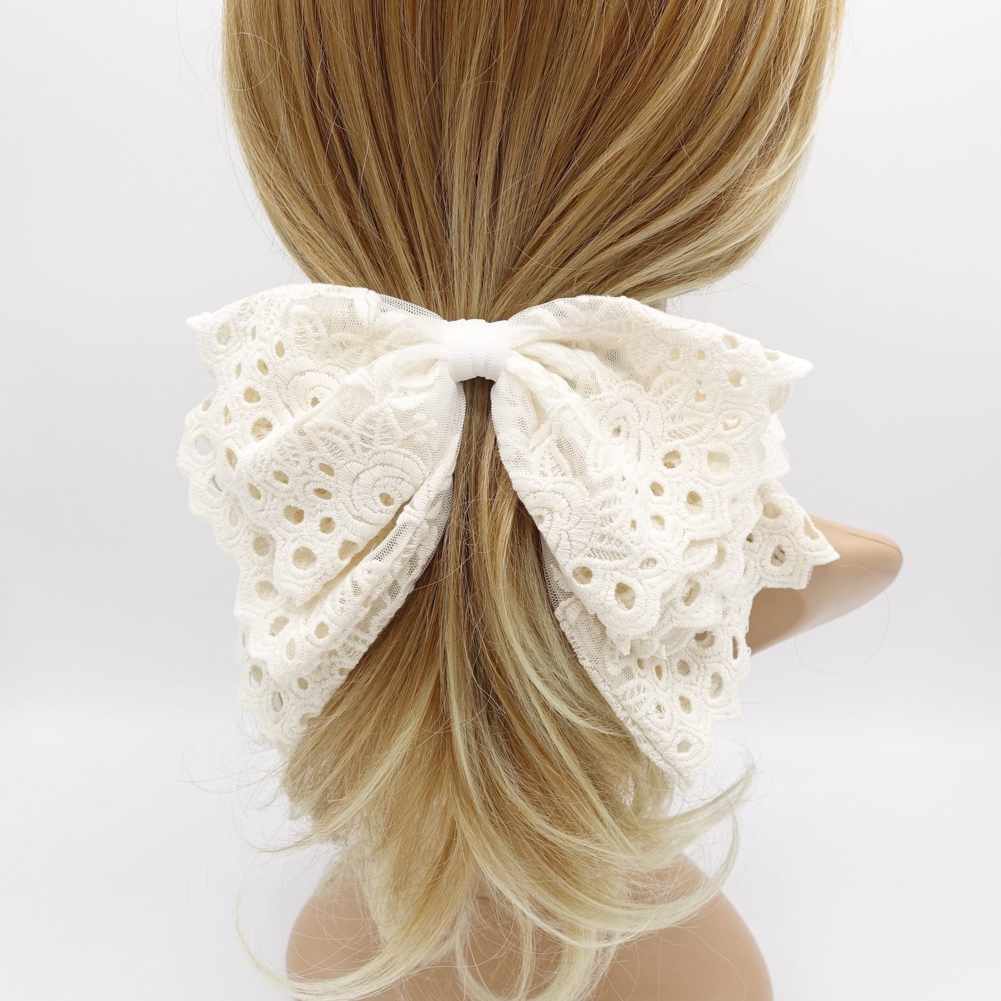 veryshine.com Barrette (Bow) Cream white lace hair bow, layered hair bow for women