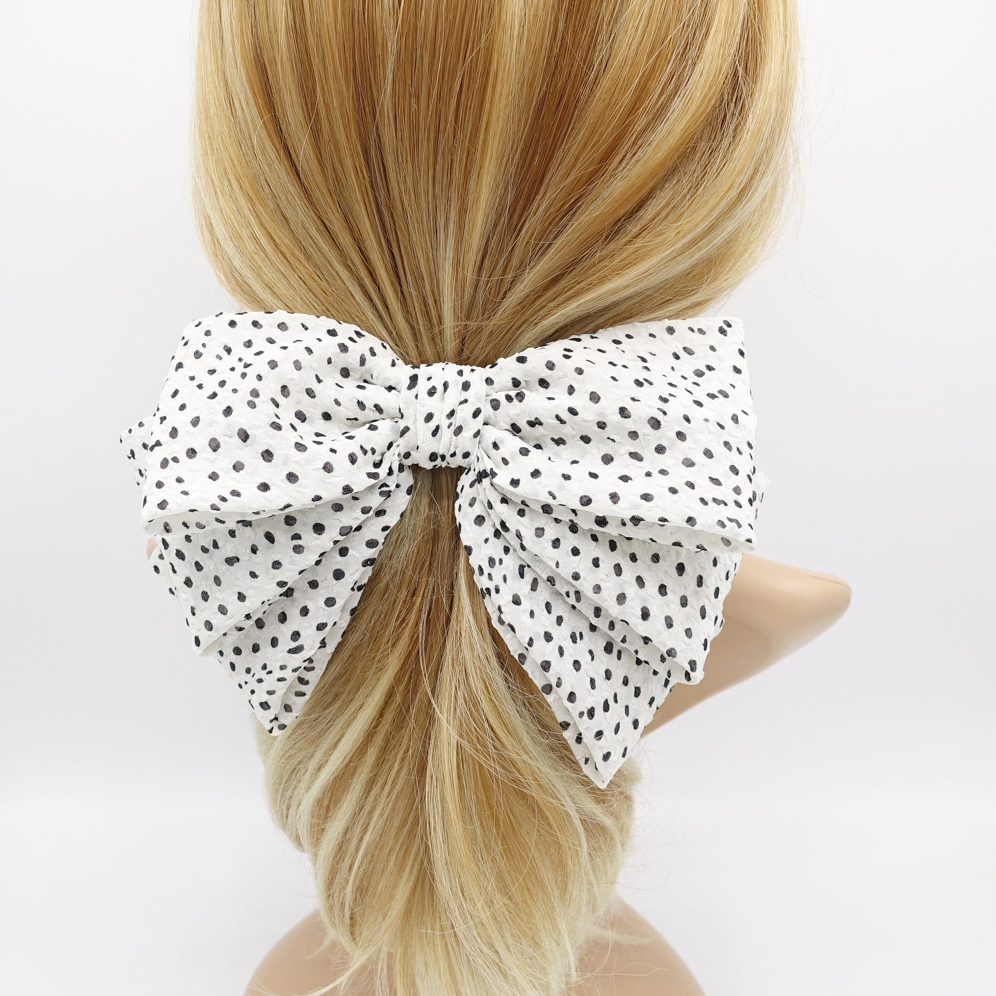 veryshine.com Barrette (Bow) Cream white Spring Summer hair bow, dot hair bow, crepe hair bow for women