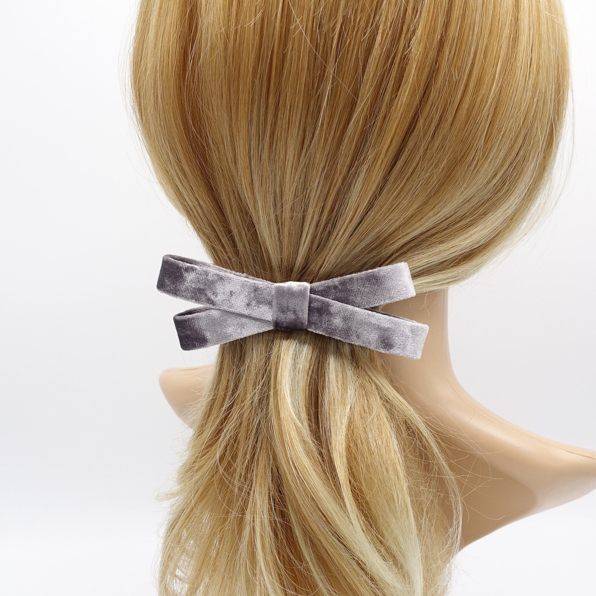 veryshine.com Barrette (Bow) Gray velvet bow barrette, velvet ribbon barrette, hair accessory shop for women