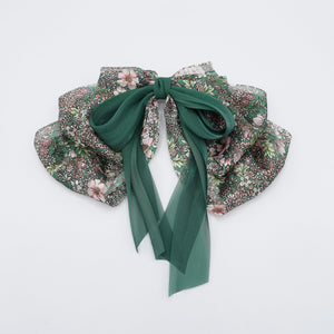 veryshine.com Barrette (Bow) Green chiffon floral hair bow, organza tail hair bows for women