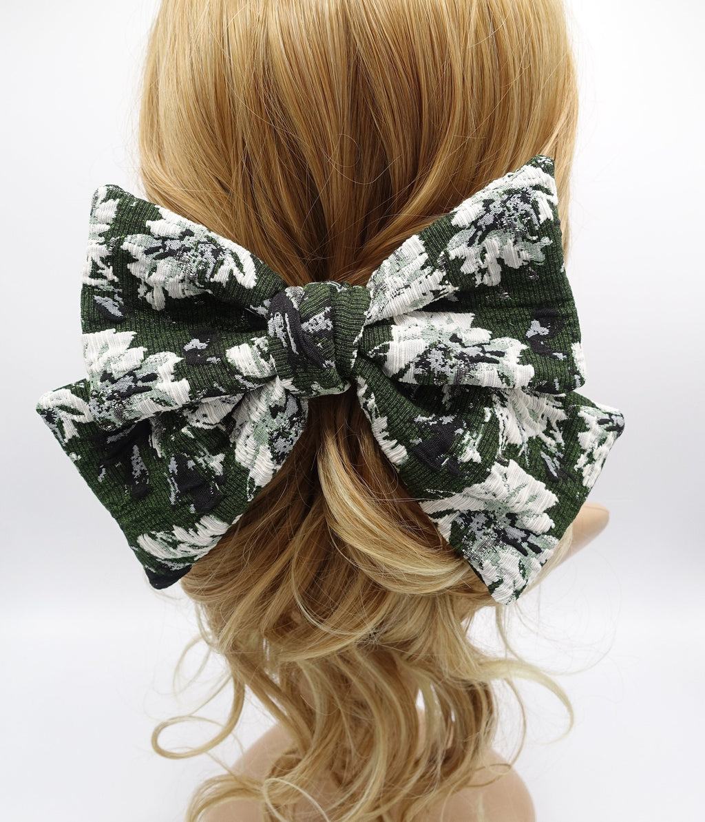 veryshine.com Barrette (Bow) Green jacquard hair bow, floral hair bow for women