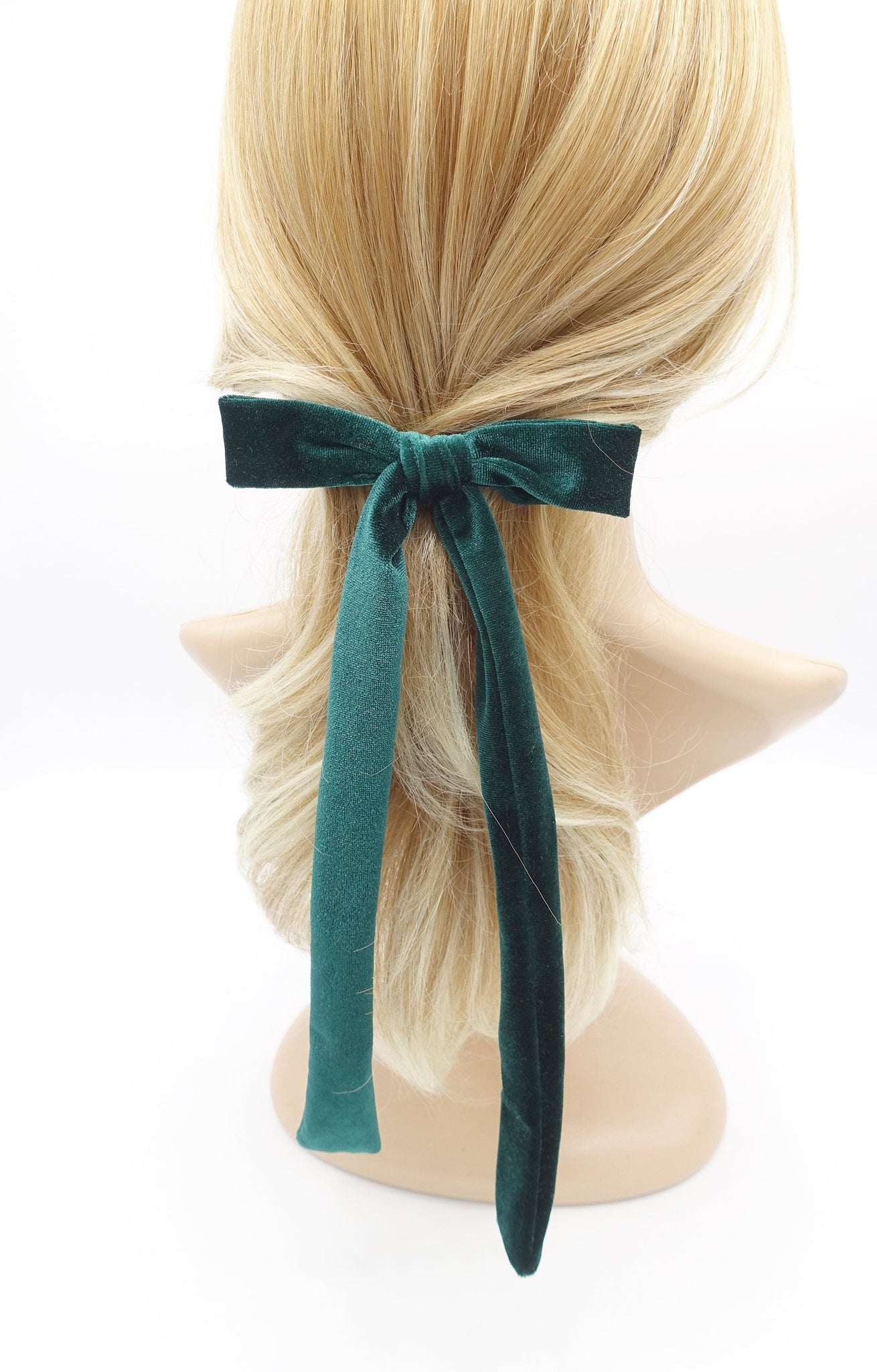 veryshine.com Barrette (Bow) Green vevlet long tail bow barrette, velvet bow barrette, long tail hair barrette