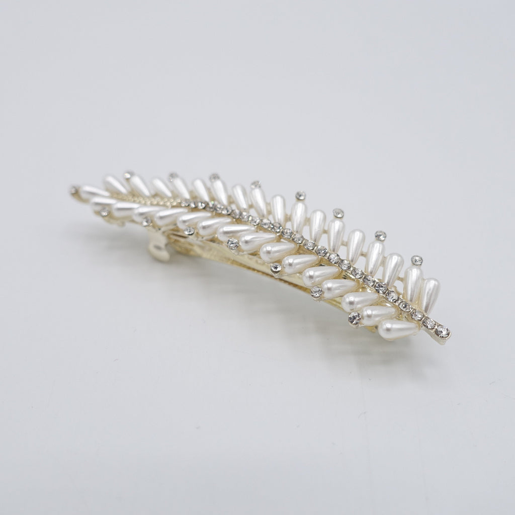 veryshine.com Barrette (Bow) leaf hair barrette, pearl hair clip for women