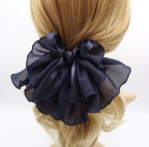veryshine.com Barrette (Bow) lettuce hem hair bow, chiffon hair bow, satin strap hair bow for women