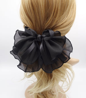 veryshine.com Barrette (Bow) lettuce hem hair bow, chiffon hair bow, satin strap hair bow for women
