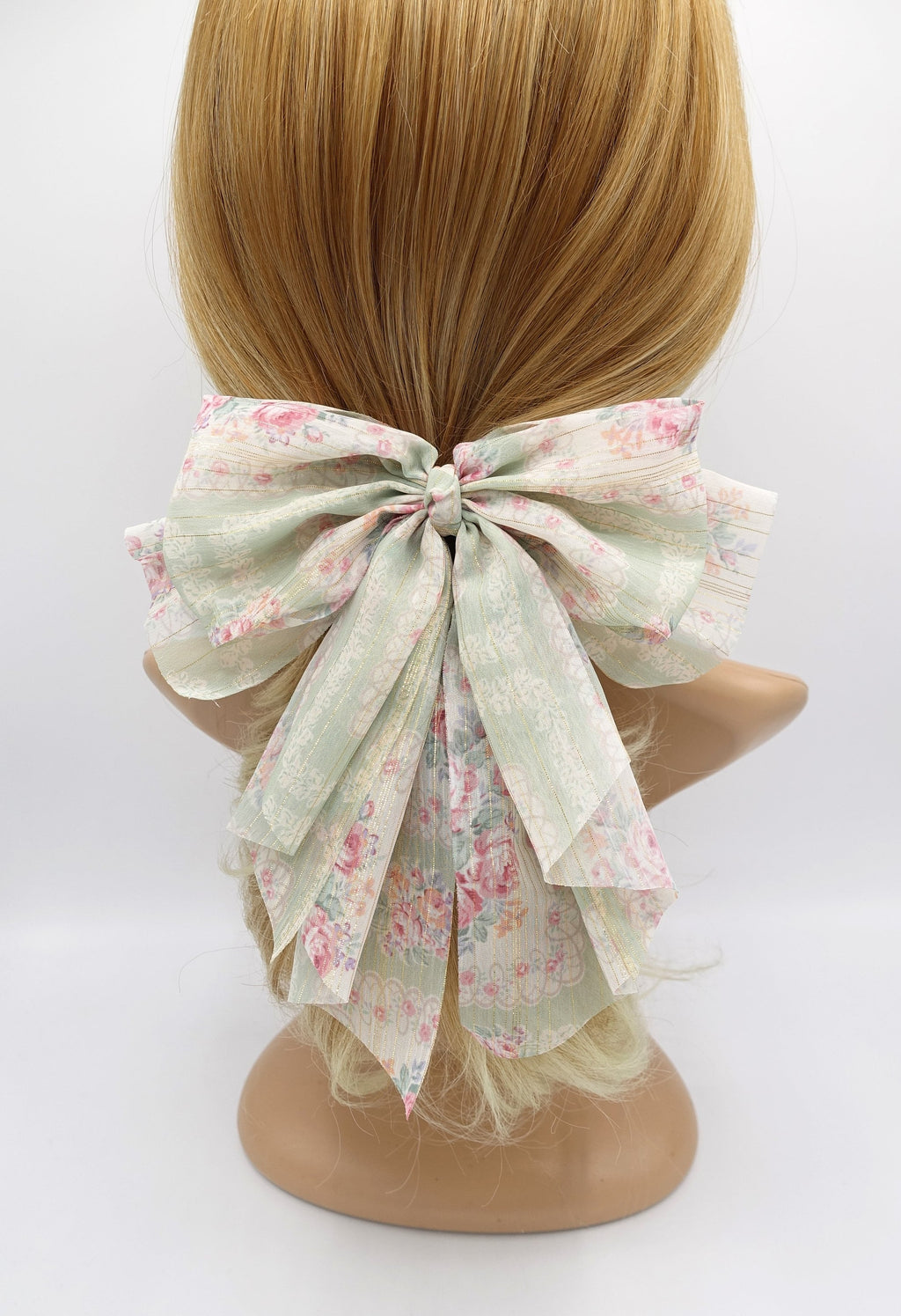 veryshine.com Barrette (Bow) Mint floral hair bow, golden glitter hair bow, chiffon hair bows for women