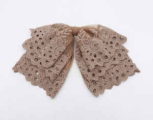 veryshine.com Barrette (Bow) Mocca beige lace hair bow, layered hair bow for women