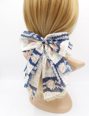 veryshine.com Barrette (Bow) Navy floral hair bow, golden glitter hair bow, chiffon hair bows for women