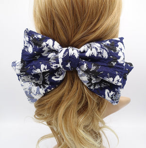 veryshine.com Barrette (Bow) Navy jacquard hair bow, floral hair bow for women