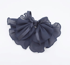 veryshine.com Barrette (Bow) Navy lettuce hem hair bow, chiffon hair bow, satin strap hair bow for women