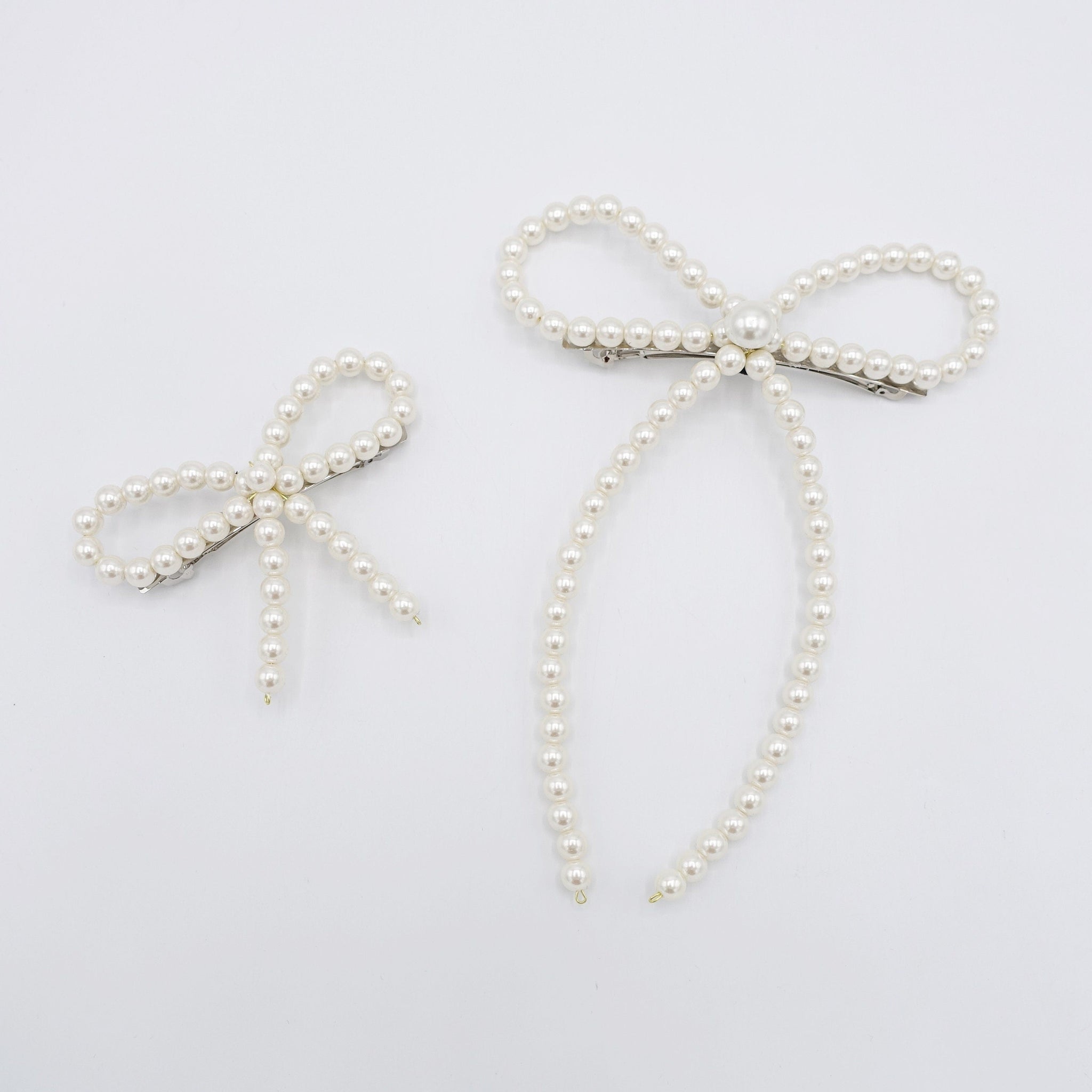 pearl bow barrette, pearl ribbon bow barrette for women –
