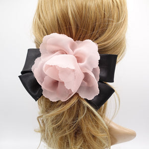 veryshine.com Barrette (Bow) Pink chiffon flower barrette, satin hair bow, flower bow barrette for women